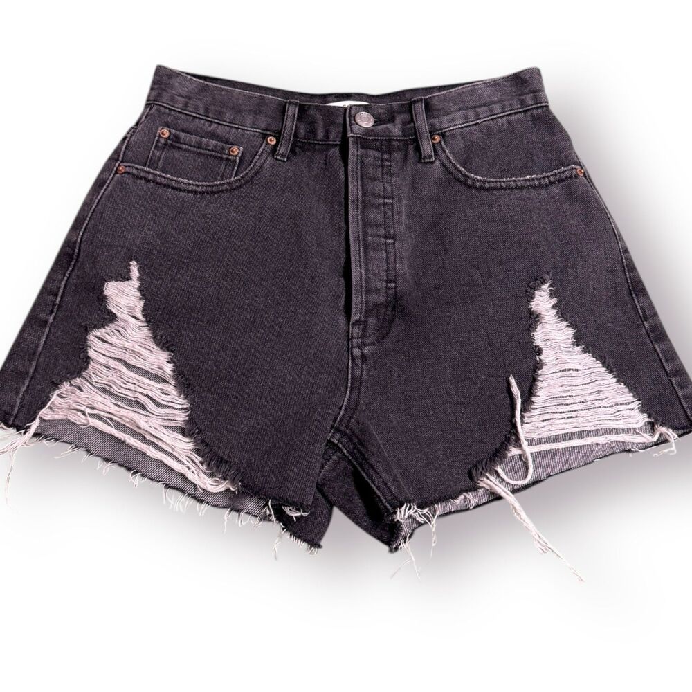 Pacsun Ultra‎ High Rise Vintage Shorts Size Small 27” Waist Dark Grey Ripped